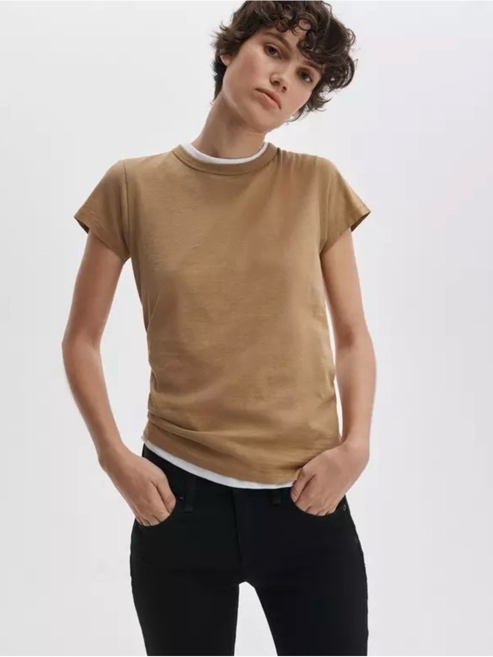 Rag & Bone Camel Brown Organic Cotton Baby Tee Minimalist XS